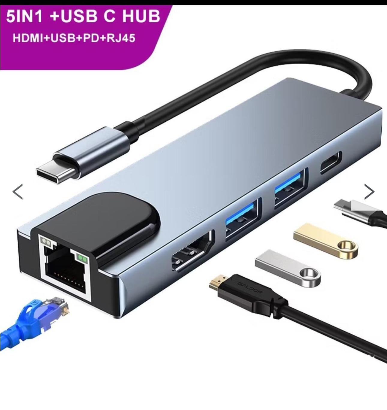 HUB Tipo C Para HDMI 4K RJ45 USB 3.0 PD Adaptador USB 5 Entradas