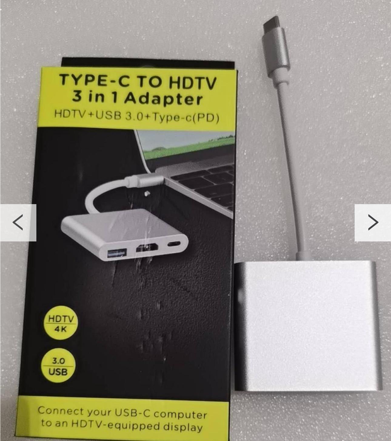 Hub Usb 3.0 Adaptador 3 En 1 Tipo C Thunderbolt Hdmi